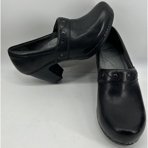 Dansko Shoes - Dansko Riki Black Leather Slip On Clog Studded Strap Women's Size 37 US 7